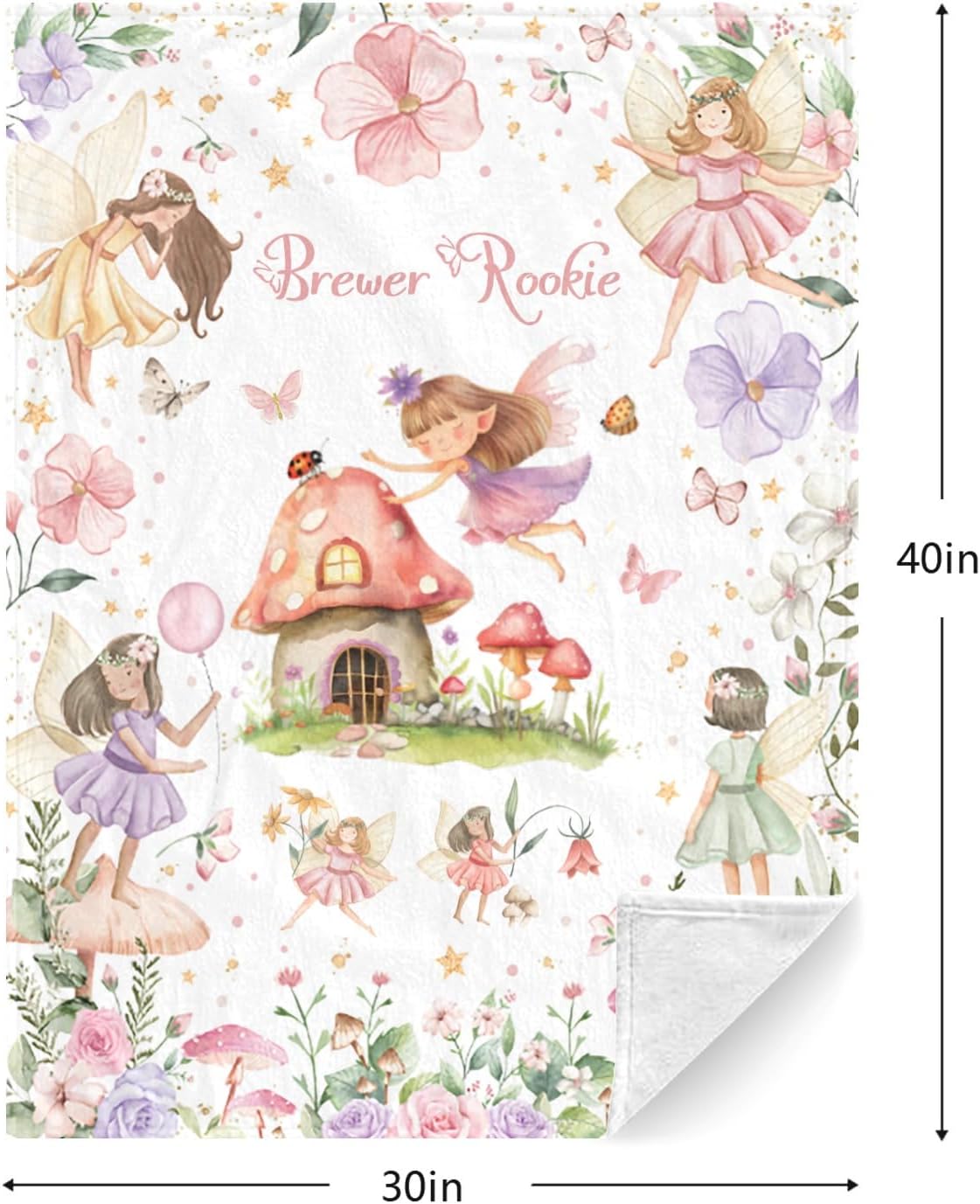 Personalized Baby Blanket Flower Fairy Garden Mushrooms Custom Nursery Swaddling Blankets 30x40 Inches for Baby Boy Girl with Name Baby Shower Birthday Gift
