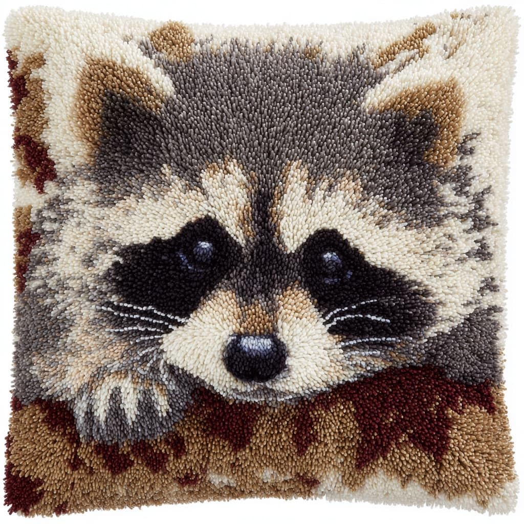 WallustrioaW Latch Hook Kits Pillow 17x17in,Animal Raccoon