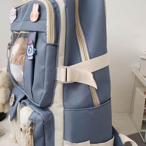 Miniatura 5 de Mochila Kawaii con colgantes y alfileres Kawaii, juego de 5 piezas, mochila kawaii para adolescentes y niñas, mochila escolar, Azul, Mochilas de