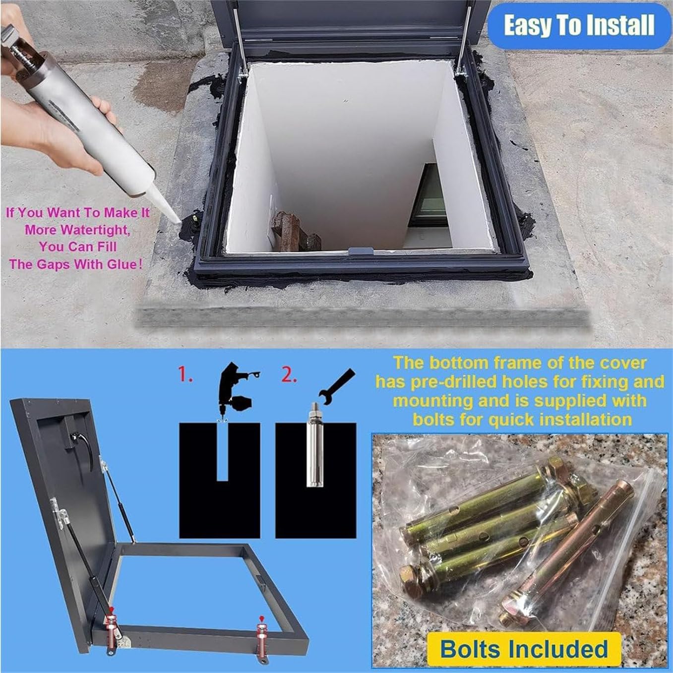 Tapa de Acceso Segura para Mantenimiento de claraboyas. Resistente al Robo. Galvanizada y con Recubrimiento en Polvo. 55 x 55 cm. Solución Duradera para Acceso al Techo.