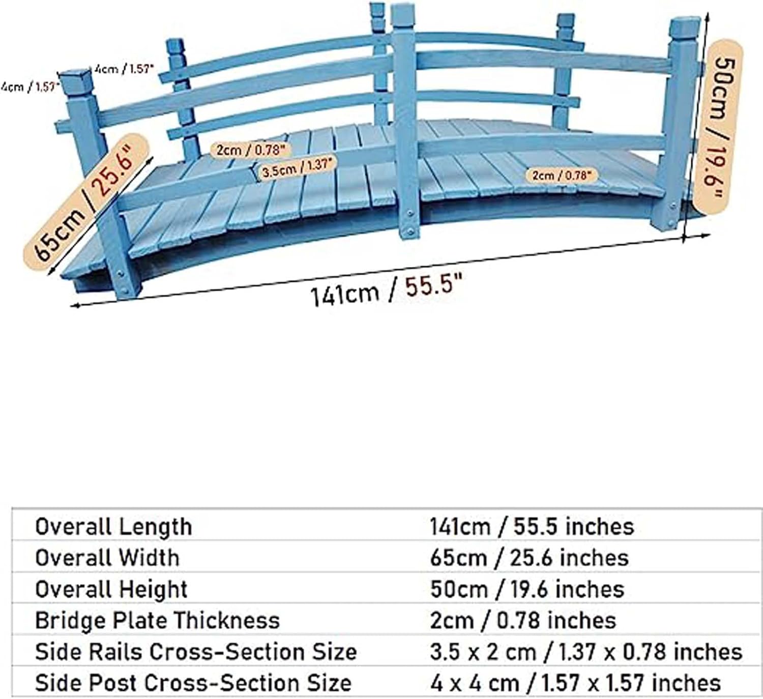 Blue Small Wood Arch Garden Bridge for Gutters Stream Ponds, Double Handrails Design Exterior Yard Bridge, Prekindergarten Promotion Ceremony