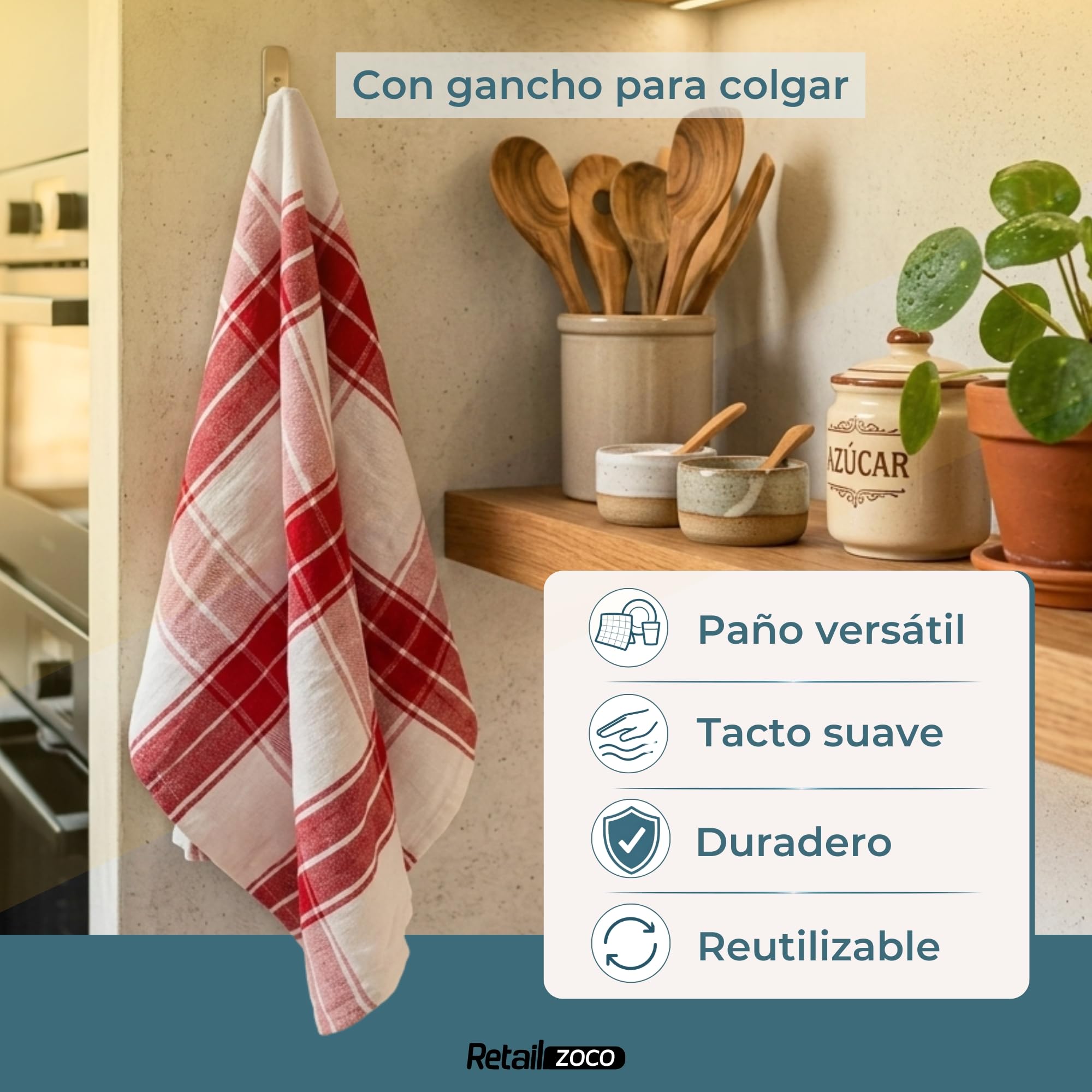 Toallas de cocina, Paños de Cocina Algodón, Trapos de Cocina, suave y resistente ideal para secar y limpiar superficies en la cocina, 100% algodón, Tamaño 50x70 cm, Pack de 12 unidades multicolor