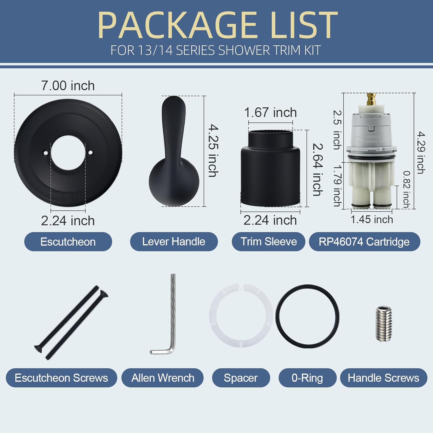 T13020 Shower Trim Kit Replacement for Delta Classic 13 Series Single-Function Trim Kit, Matte Black Shower Handle Compatible with R10000 Rough-In Valve (Includes RP46074 Valve Cartridge)