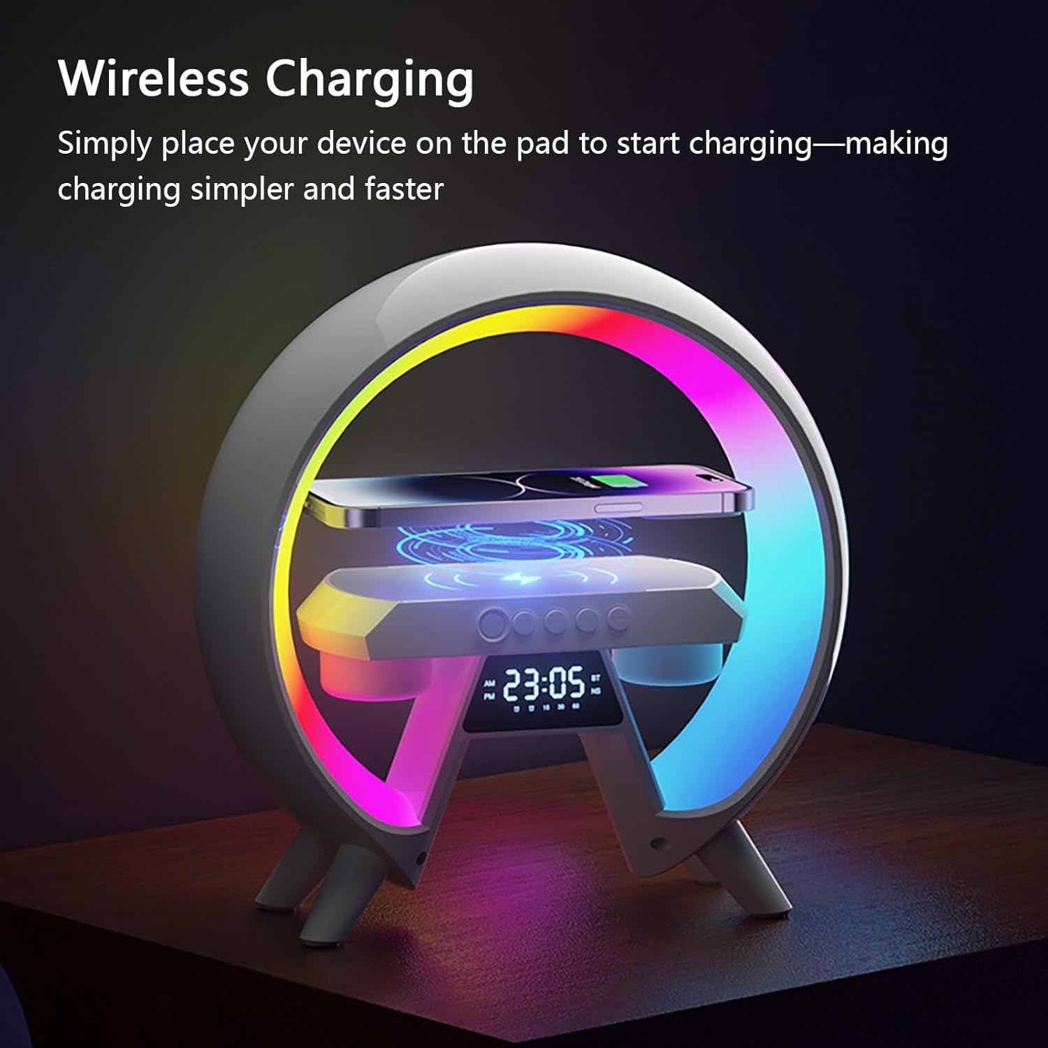 Wake Up Light with Wireless Charger, 256 Color Sunrise Alarm Clock & Bluetooth Speaker, Digital Display, Dual Alarm Timer for Bedroom Desk Decor