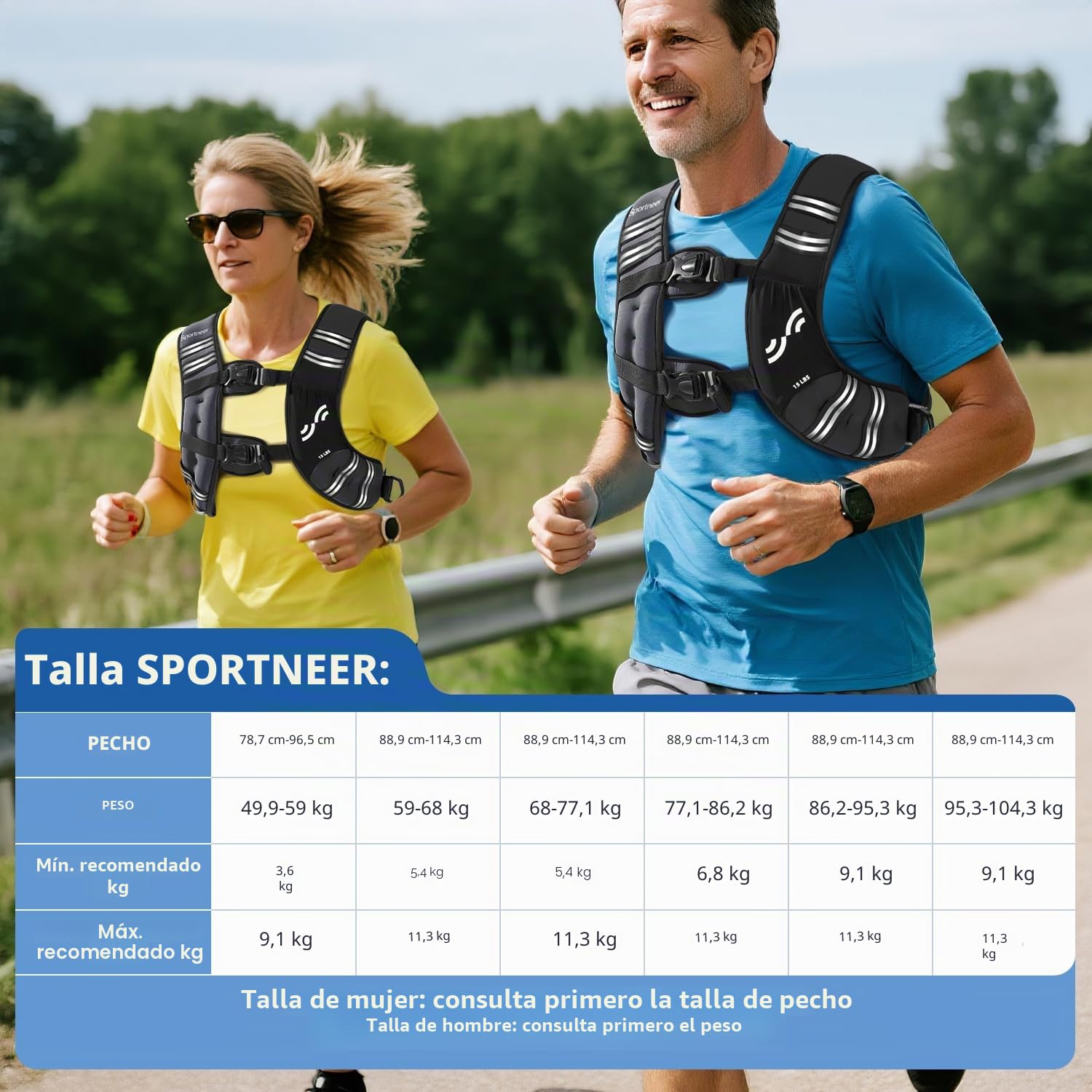 Sportneer Chaleco con peso para entrenamiento de correr, 8 libras/5,4 kg/11 kg, chaleco de peso con rayas reflectantes para fitness y construcción