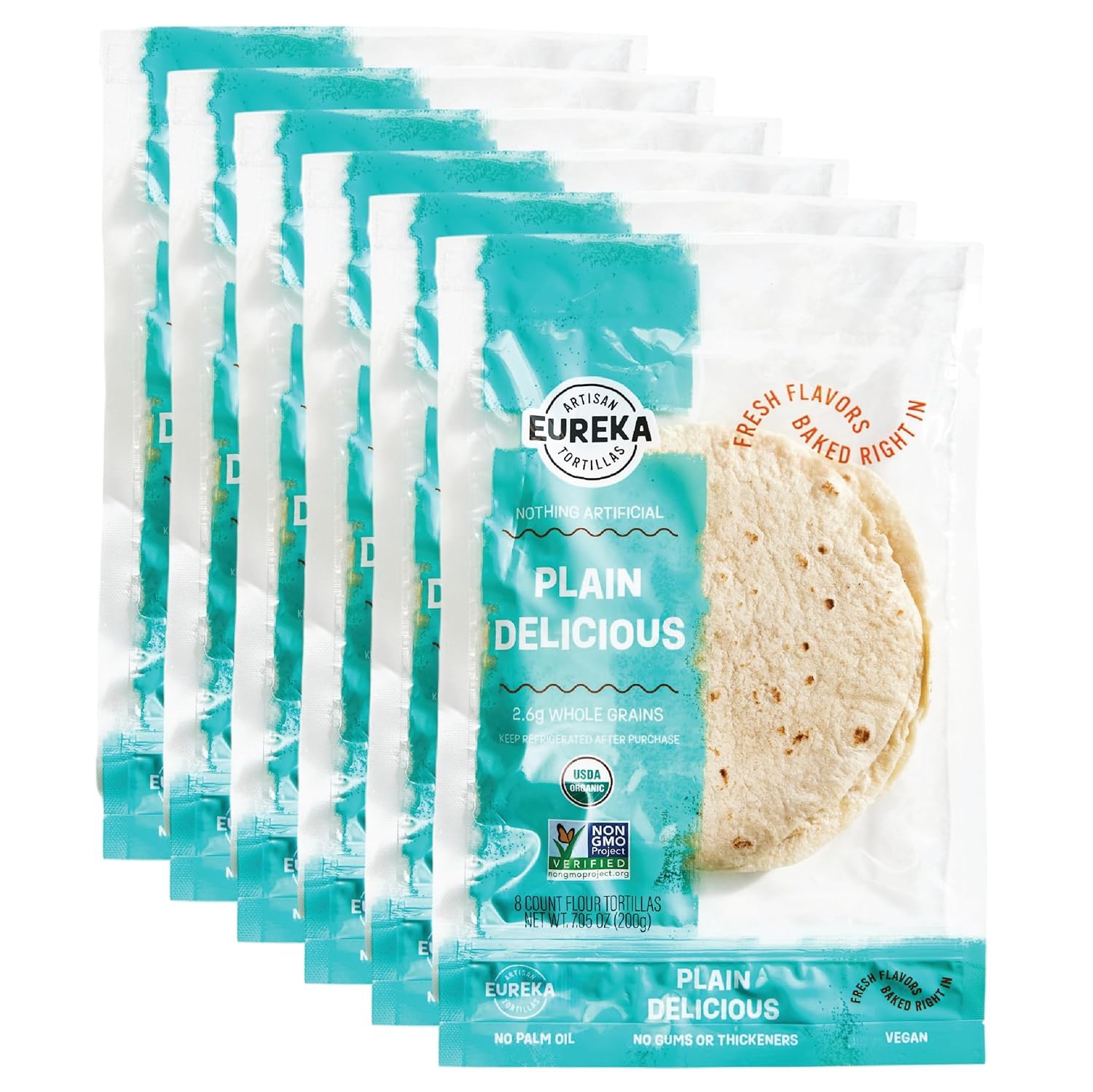Eureka Tortilla Organic Plain Delicious Flour Tortillas | Organic Artisanal Tortillas | 6” Mini Wrap Whole Grains | Vegan, Non GMO, Low Calorie | (6 Packs, 8 Per Pack, 48 Total)