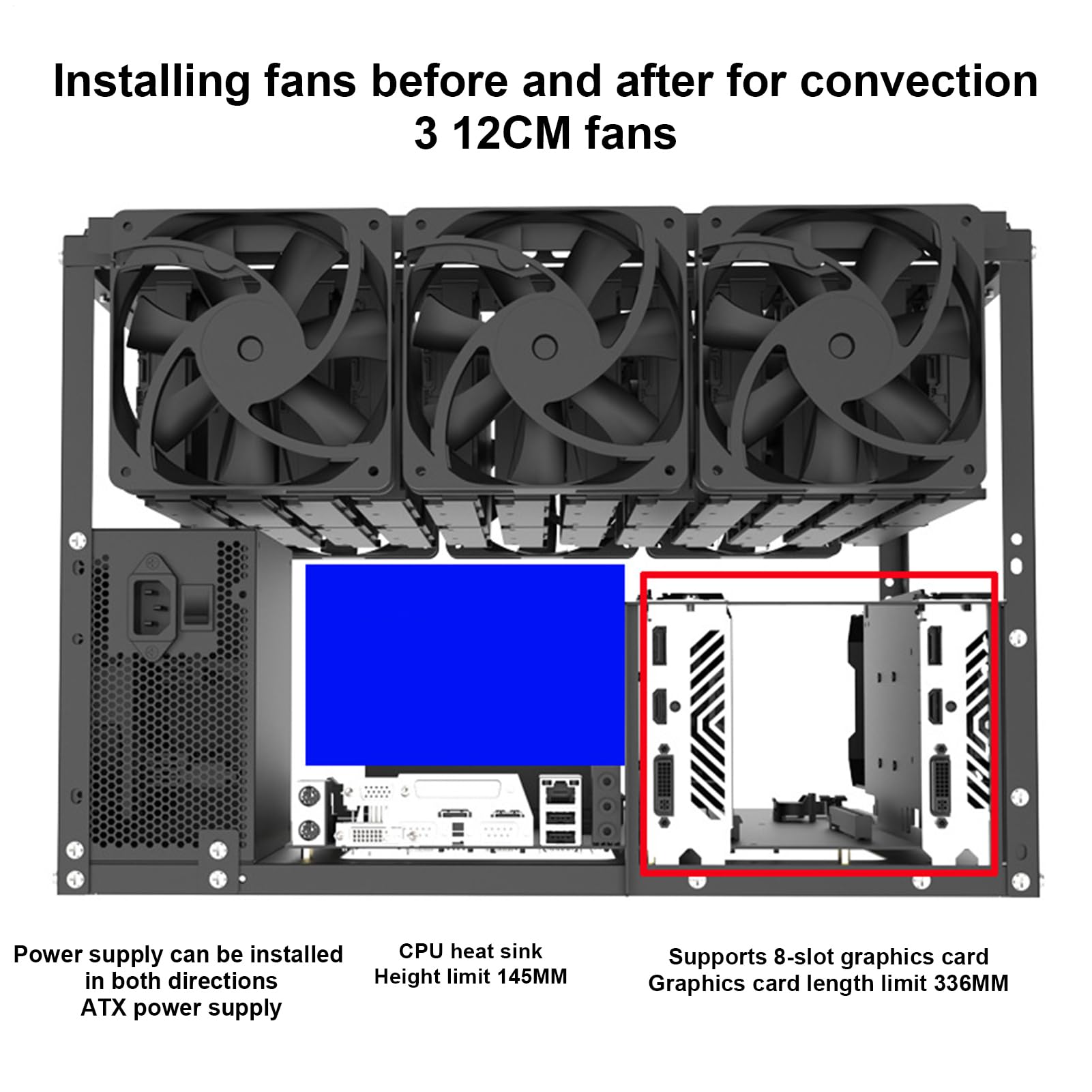 Marco de minería Abierto para Carcasas de PC -rig y duraderas con | refrigeración eficiente, fácil acceso a los componentes de hardware | para el banco de pruebas GPU, la construcción
