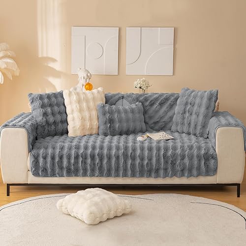 Miniatura 8 de MIFXIN Funda de cojín de felpa suave para sofá, funda de sofá de piel sintética esponjosa para sofá de 1, 2 y 3 plazas, protector de muebles para
