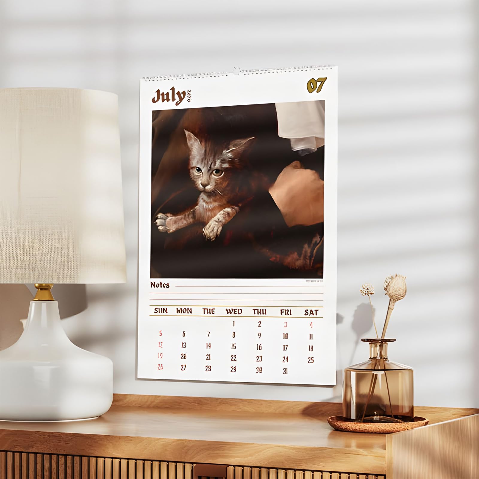Kalendarz ścienny "Weird Cats in Renesance" na rok 2026, 12 dziwnych kotów w renesansowych obrazach, średniowieczny kalendarz adwentowy z kotem, zabawny dziwny kalendarz 2026 do domowego biura (3 szt
