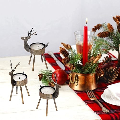 Miniatura 7 de Juegoal Juego de 6 portavelas de reno, juego de 6 decoraciones navideñas de metal de hierro con acabado de bronce rústico, duradero y resistente al