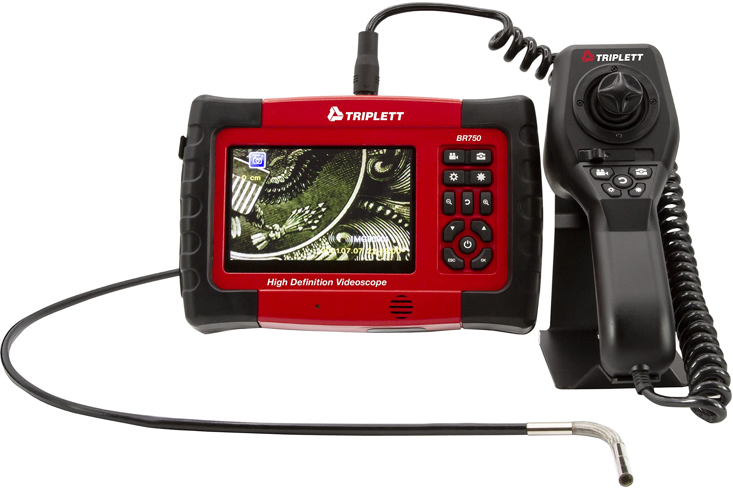 Triplett BR750 High Definition Articulating Videoscope with Waterproof 6mm Camera, Joystick Controller, and 5" Color TFT LCD Display