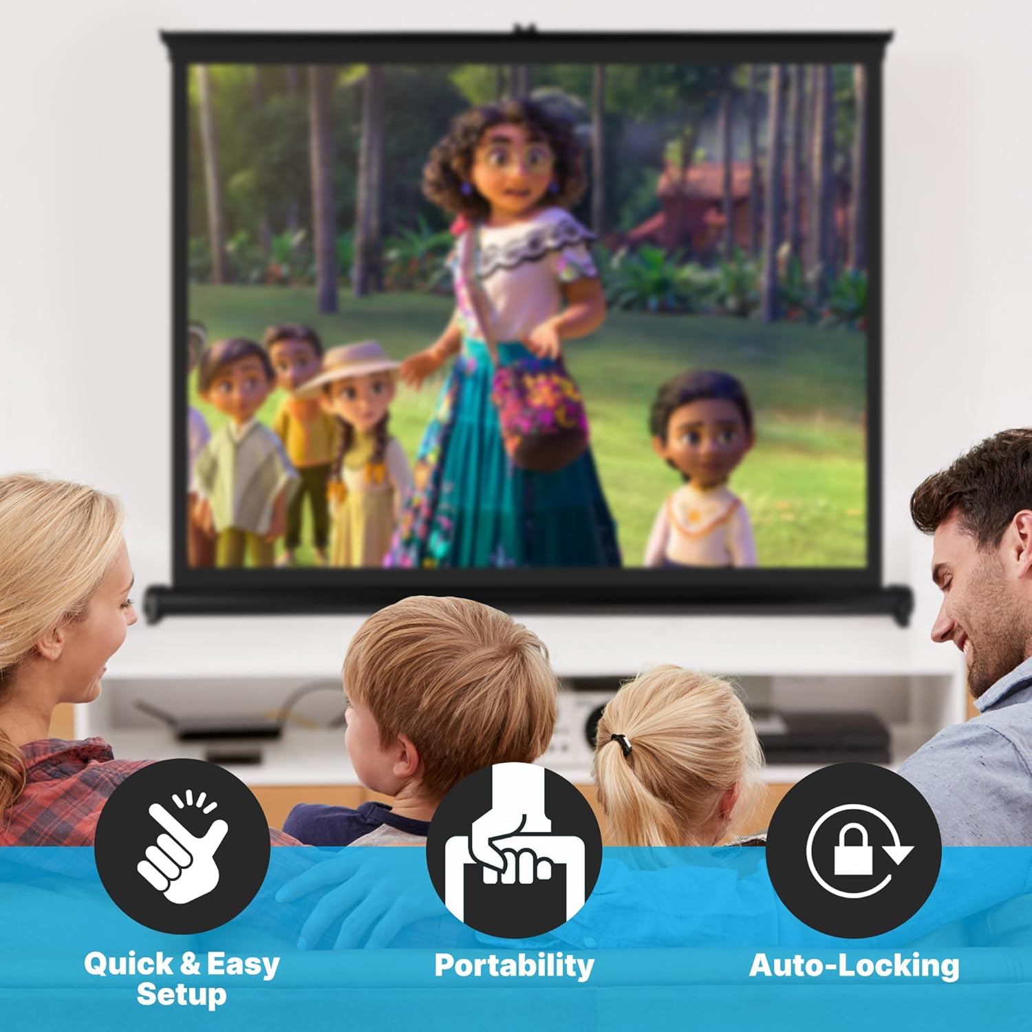 Pyle 50" Inch Portable Projector Screen - Portable Floor Standing, Manual Retractable Pull-Out Style, Mobile Movie Screen, Home Theater Cinema Wedding Party Office Presentation, Quick Assembly