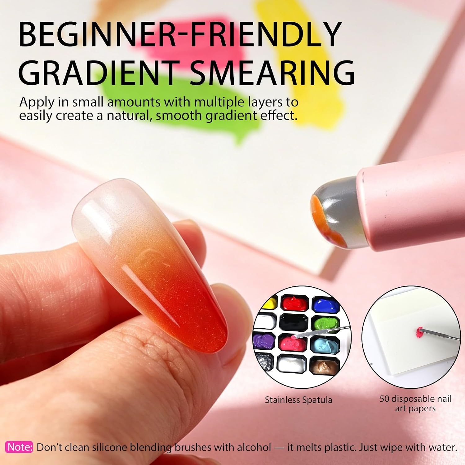 12 Color Patting Gel Polish Pallete Kit, Pat Pat Gel for Gradient Nails with Silicone Chrome Applicator, Stirring Rod for Gel, Nail Mixing Papers, Nail Stickers, UV/LED Cured, DIY & Salon Use
