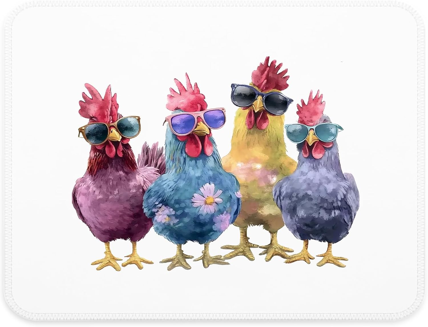 Chicken Mouse Pad, Chicken Lover Gifts for Women Men, Colorful Rooster with Sunglasses Mouse Pad for Home Office Computer Laptop Desk Accessories, 9.5x7.9 Inch