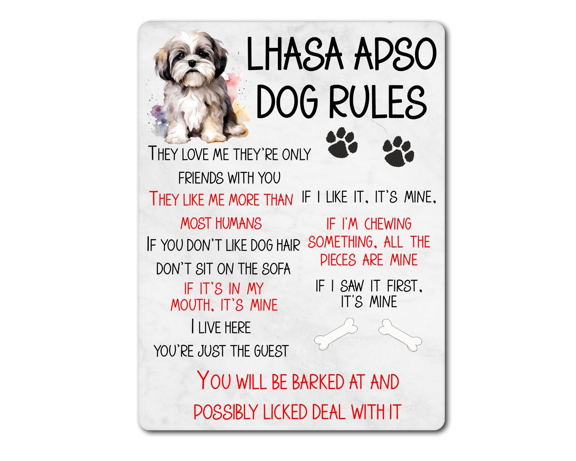Decalarama Brown Lhasa Apso Dog Metal Sign Gift – Lhasa Apso Rules – If I Like It It's Mine - Family Fun Pet Animal Novelty Aluminium Present