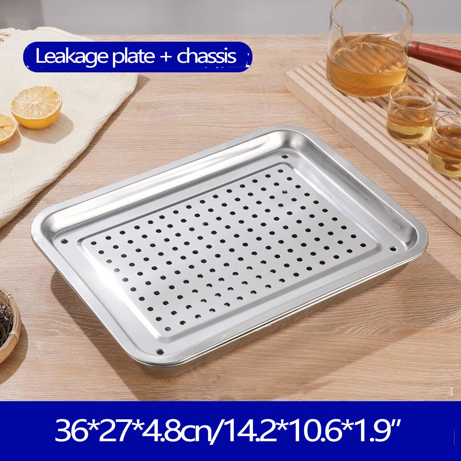 Abtropfschale aus Edelstahl, 36 x 27 cm, für Outdoor, Grill, Geschirr, Abtropfgestell, Wasserfänger, Küchenspüle, Zubehör, leicht zu reinigen
