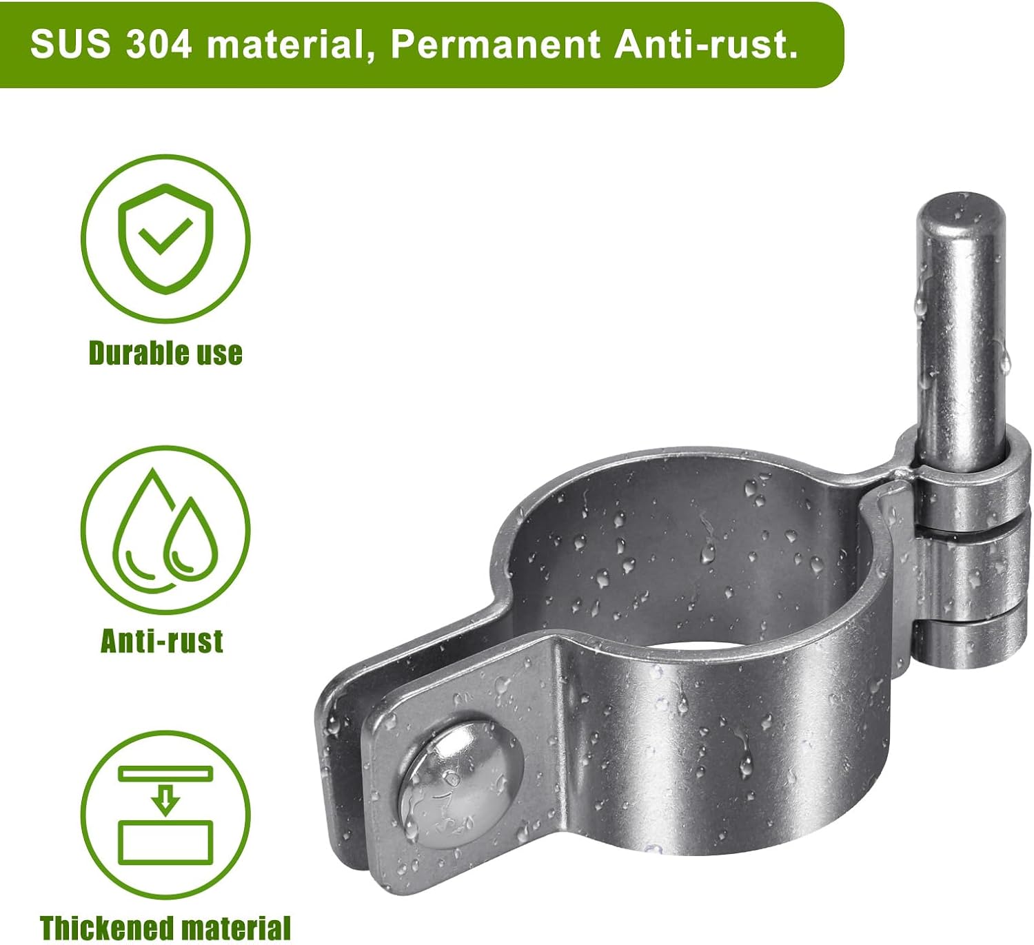 Insaga Chain Link Fence Parts 304 Stainless Steel Gate Hinges, Heavy Duty Pipe Gate Hinge for 1-5/8" OD Post, 2pcs Gate Post Hinge for Farm Fence, Chain Link Gate Hardware