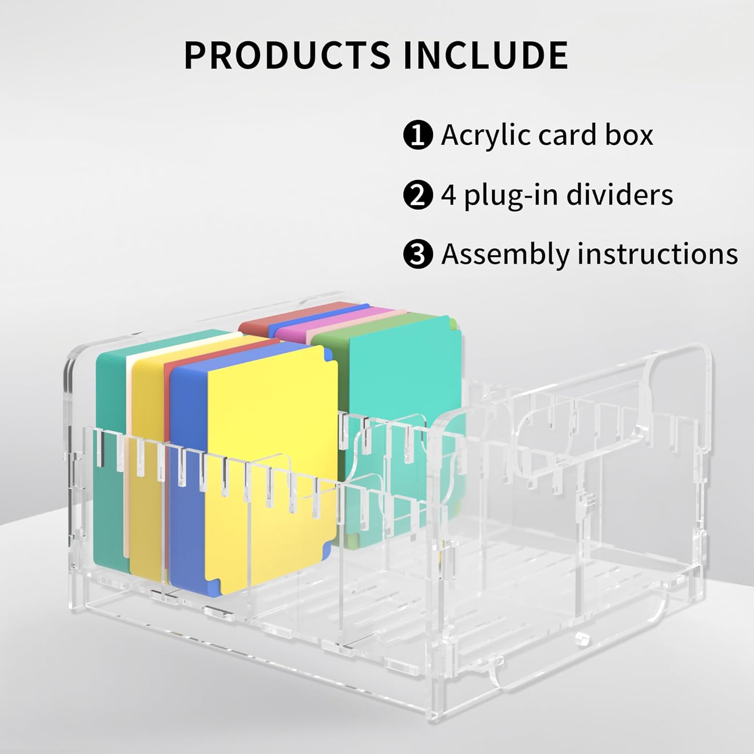 Acrylic Trading Card Storage Box – DIY Assembly Deck Box Fits 1500+ Cards, with 6 Card Supporters & 20 Dividers – Compatible with MTG, Pokémon, YuGiOh, Sports Cards