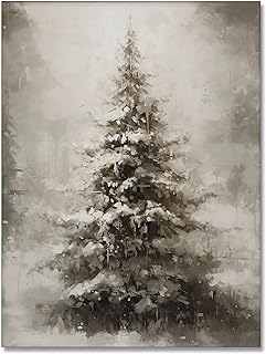 WAYUWGAN Vintage Christmas Canvas Wall Art Pine Tree Botanical Wall Art Prints Poster Winter Scene Forest Landscape Snow Painting Pictures Farmhouse Aesthetics Decor 12x16in Unframed