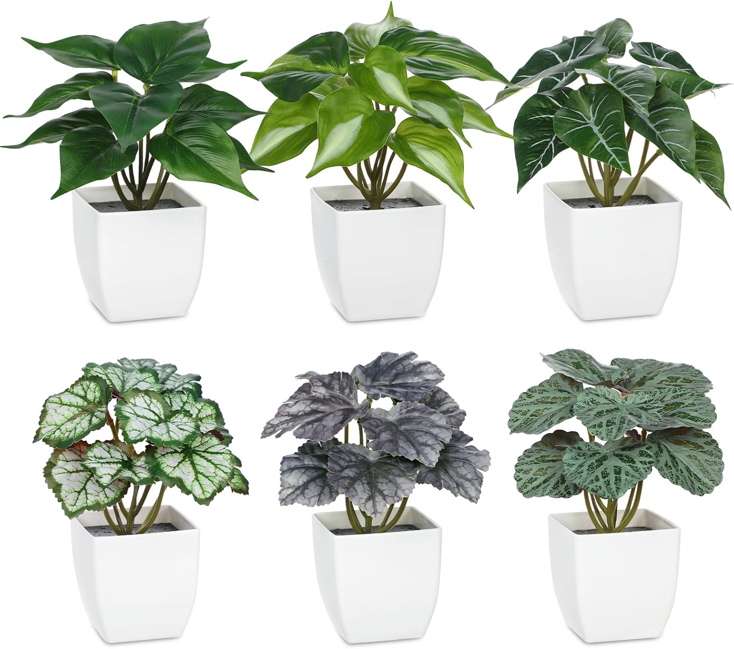 Briful 6PCS Fake Plants Potted Artificial Plants, Mini Faux Plants in White Pots Greenery Décor for Home Office Table Shelf Bathroom Farmhouse Indoor Decoration