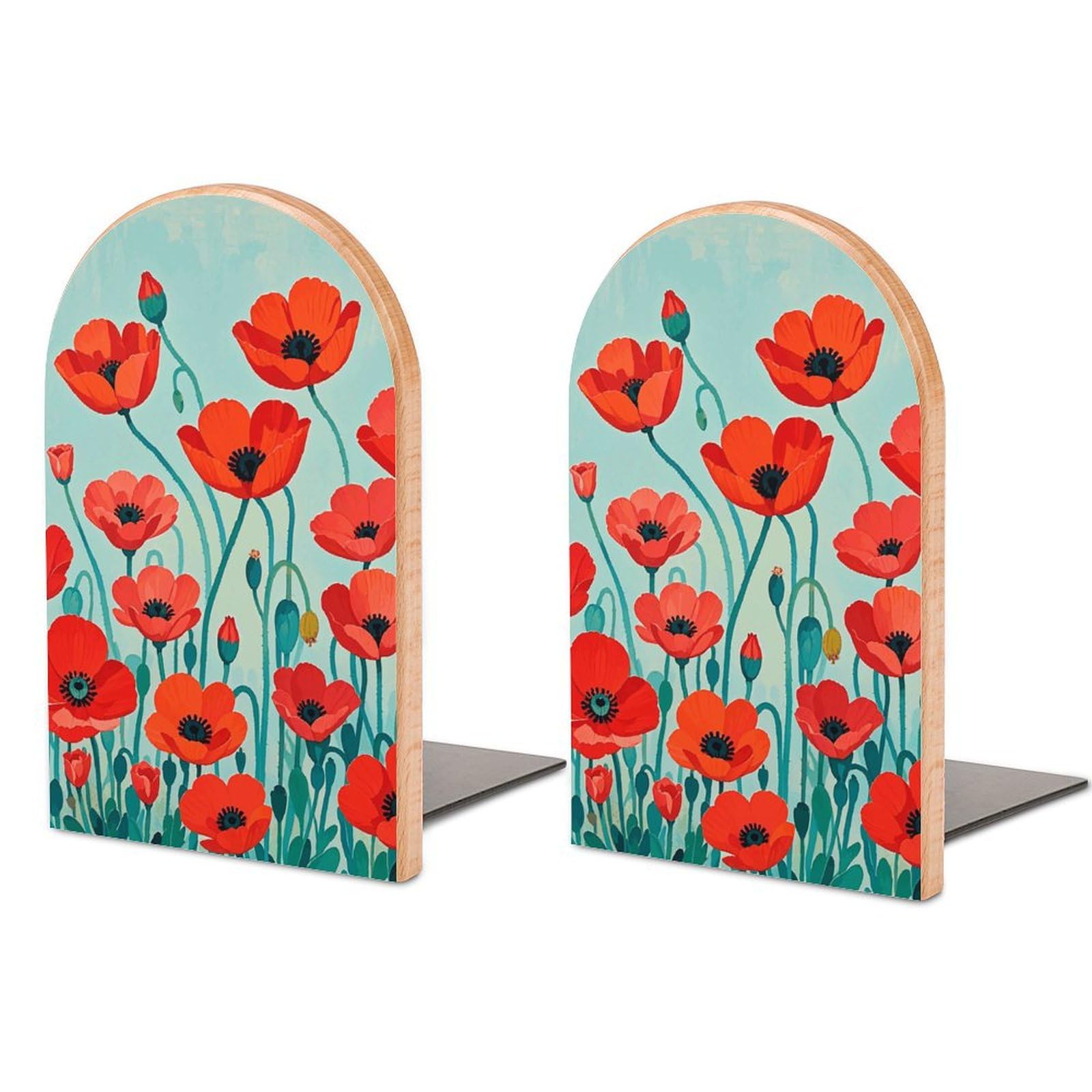 Serre-livres pour la maison et le bureau au motif champêtre de coquelicots