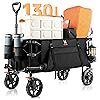 Navatiee Collapsible Folding Wagon, Heavy Duty Utility Beach Wagon Cart with Side Pocket and Brakes, Large Capacity Foldable Grocery Wagon for Garden Sports Outdoor Use, S1