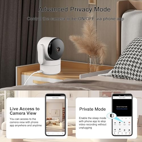 Miniatura 5 de Cámara de seguridad WiFi para vigilancia interior, 3 cámaras interiores para monitor de bebémascotaancianos, pista de movimiento, detección de IA,