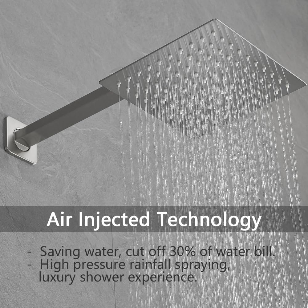 Brushed Nickel Shower Faucet Set Bathroom Luxury Rainfall Shower System with Rain Shower Head Single Function Shower Trim Kit with Rough-in Valve