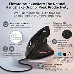 Wired Ergonomic Mouse,Vertical Mouse with Nylon-Braided Cable,6 Buttons,6400 Adjustable DPI,Silent Mouse for PC,Mac,Laptop - Black