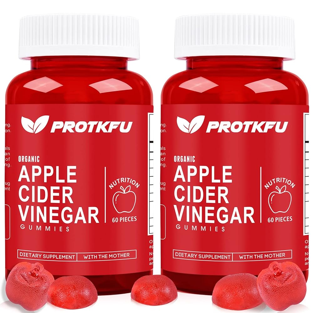 ProTKFU Apple Cider Vinegar Gummies, 120 Count Max Strength 1000mg ACV Gummies with Vitamin B12 & B6, for Metabolism, Digestion, Detox, Gut & Immune Health, Vegan & Non-GMO, Gelatin-Free
