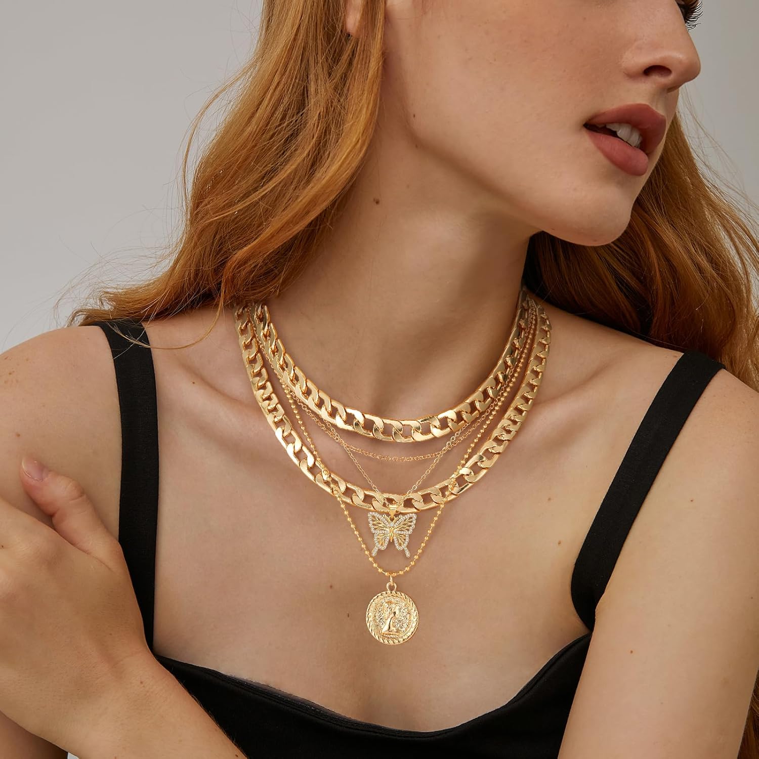 MJartoria Layered Necklaces for Women Trendy Retro Coin Pendant Necklace Dainty Chunky Chain Choker Necklaces for Jewelry Birthday Gifts - Image 3