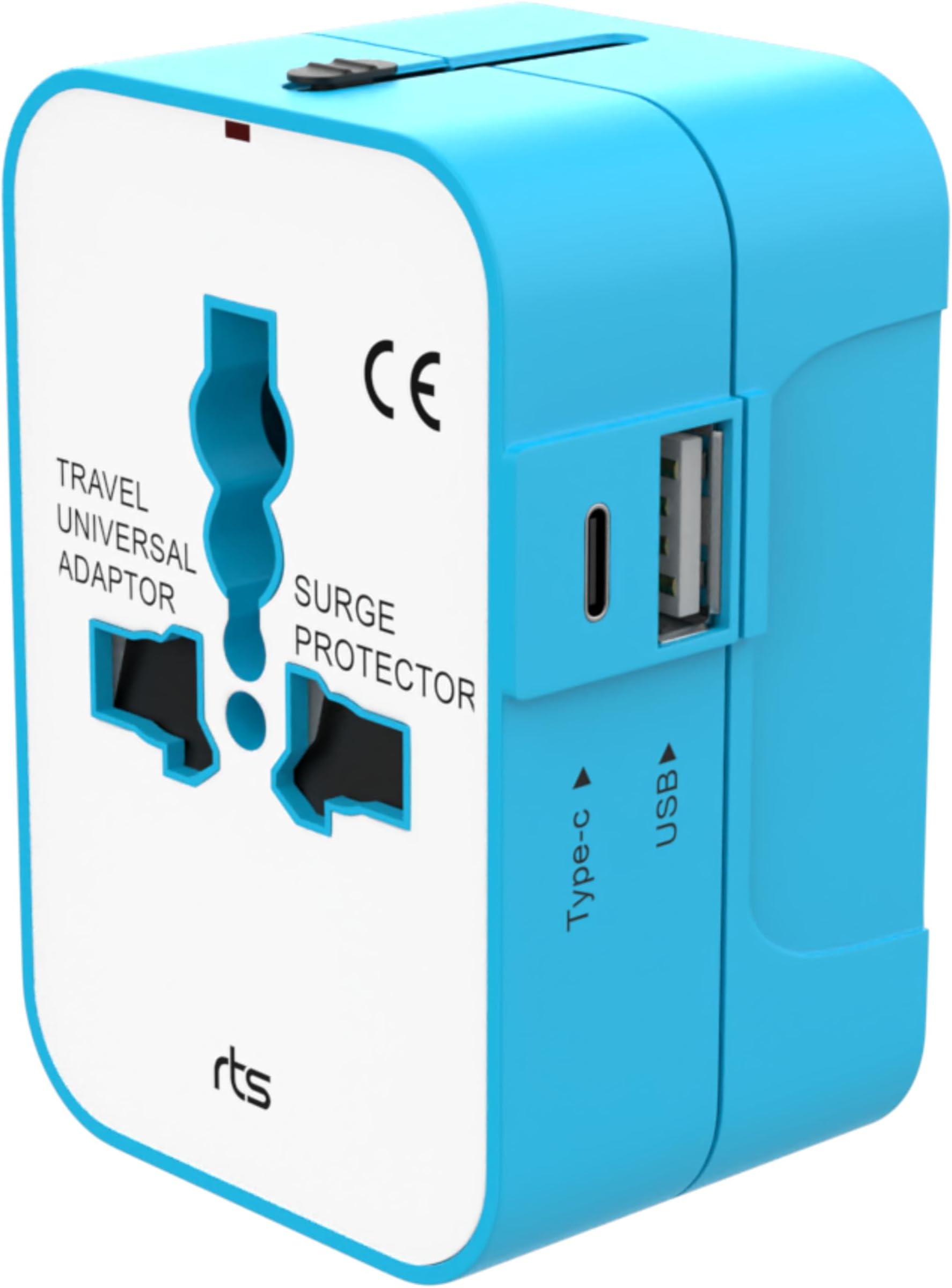rts Universal Travel Adapter with Type C, 3 in 1 Universal Adapter Plug, Travel Accessories with 1 USB, 1 USB-C with 2.4A, Travel Adaptor International All in One Ports for Phone, Laptop, Mobile