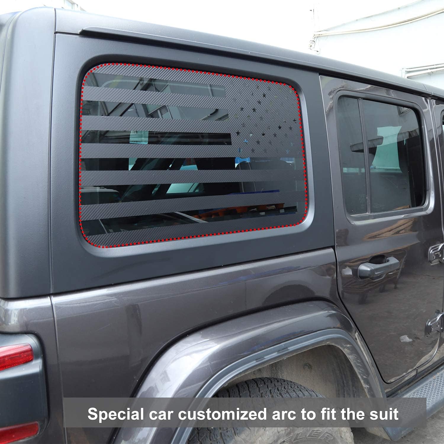 JeCar American Flag Window Decals Carbon Fiber Rear Window Stickers Compatible with Jeep Wrangler 2018-2023 JLU (4 Door)