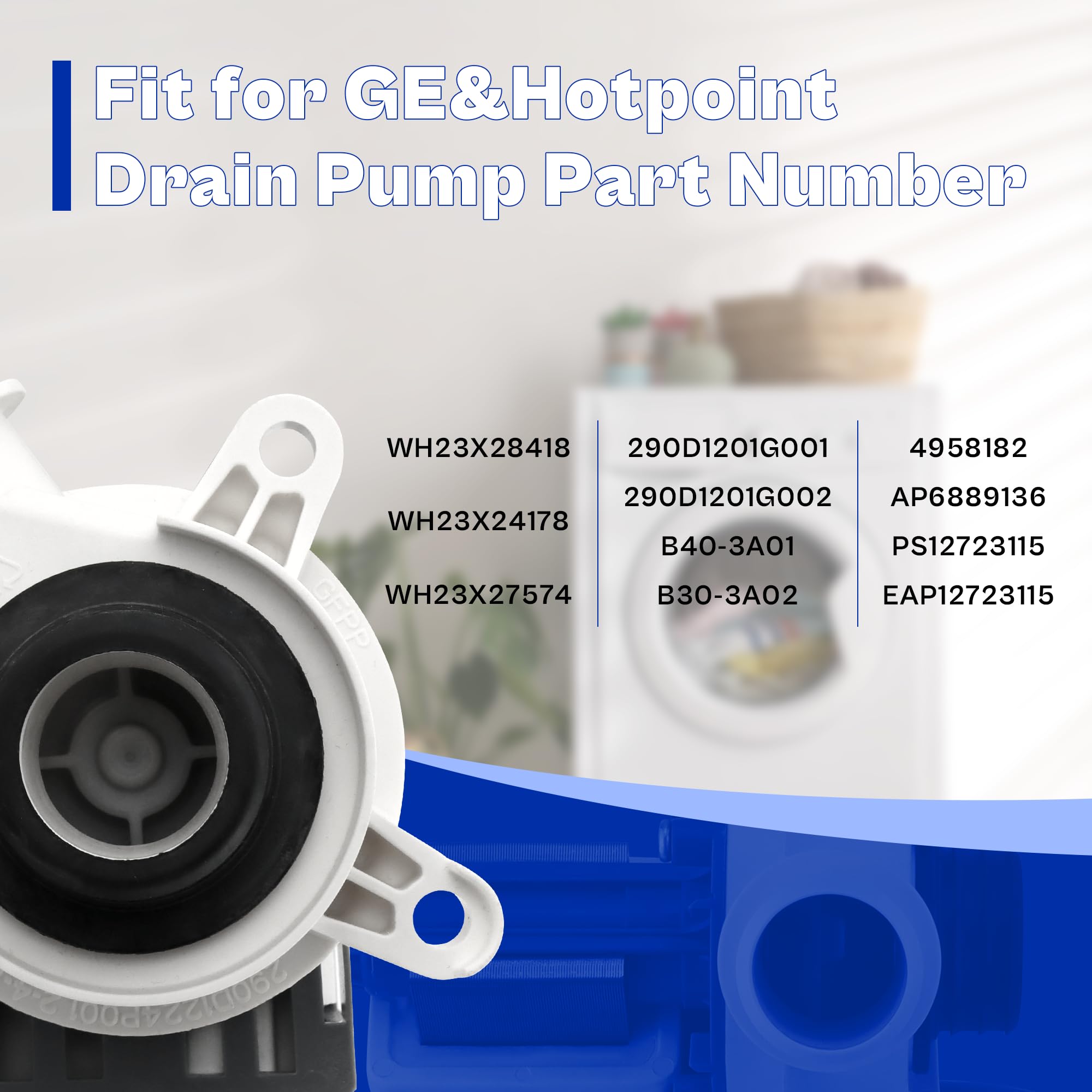 290d1201g003 WH23X28418 pompa spustowa myjki pasuje do GE GTW490 GTW460 GTW335 GTW680, WH23X27574 B40-3A01 pompa spustowa pasuje do Hotpoint HTW240 HTW200 290 0D1200 1G001 AP6889136 WH23X24178