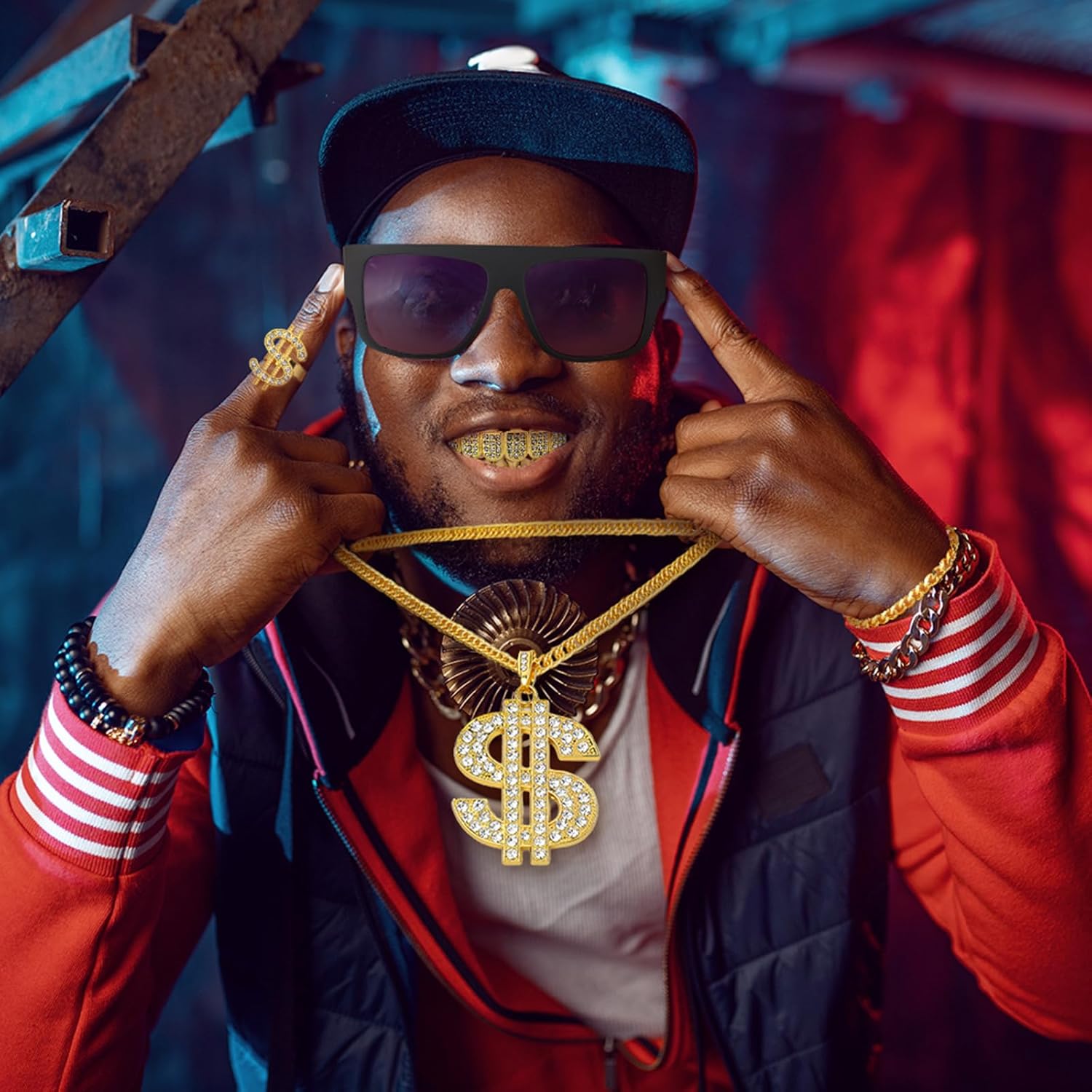 Zhanmai 5 Pcs Halloween 80s 90s Rapper Hip Hop Costumes Accessories Kit Old School Outfits for Men Women Party Supplies - Image 5