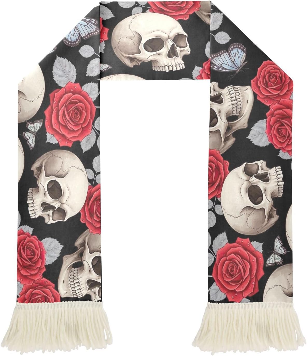 CHIFIGNO Skulls Rose Black Sports Fan Scarf, Soft Polyester Soccer Scarf, Quick Dry Sweat Towel, Vibrant Print, Game Day Essential