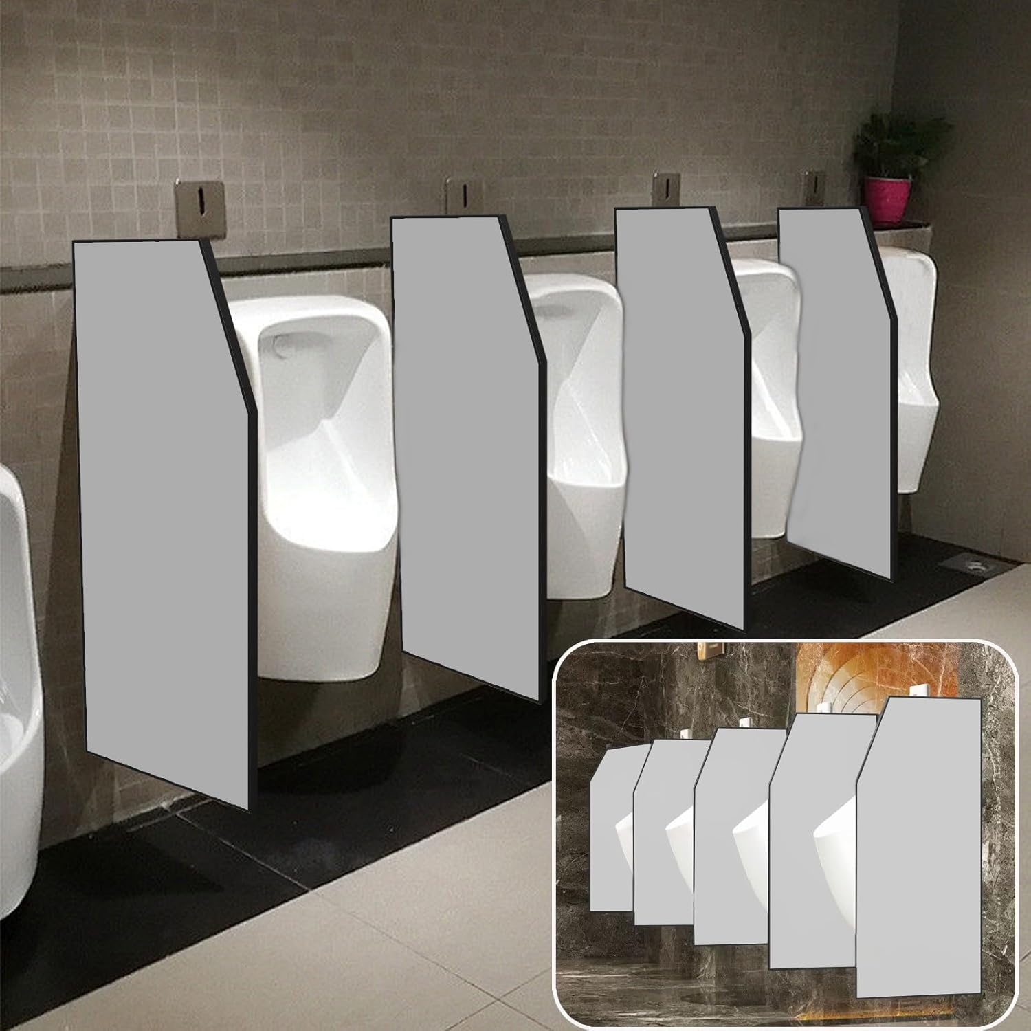 Toilet Partition Privacy Screen Bathroom Urinal Thickness 0.5" Wall Mounted Urinal Partitions Public Toilet Partition With Accessories Space Saving Easy To Install For Hotel Schools Shopping Malls(2 p