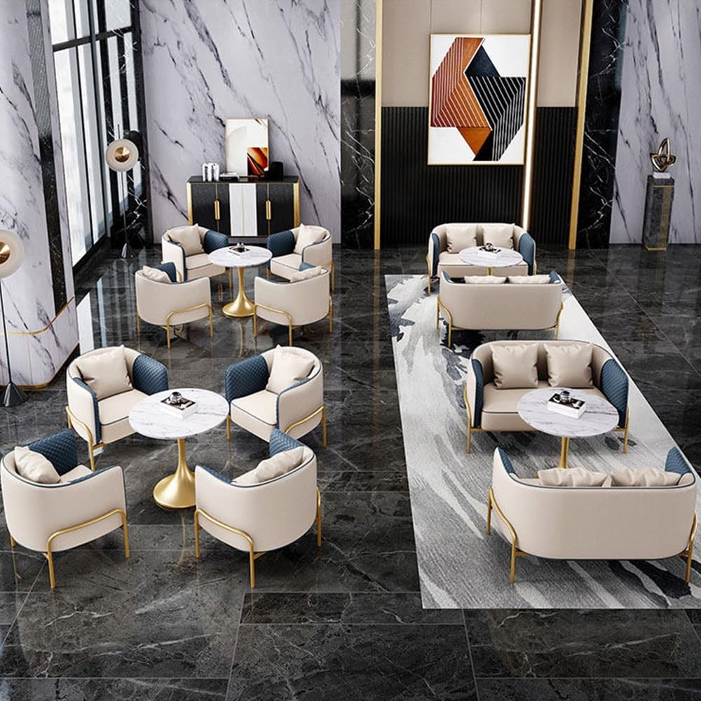 Kunstleder-Sofagarnitur, stilvoller Loveseat & Sessel mit Metallbeinen für Wohnzimmer
