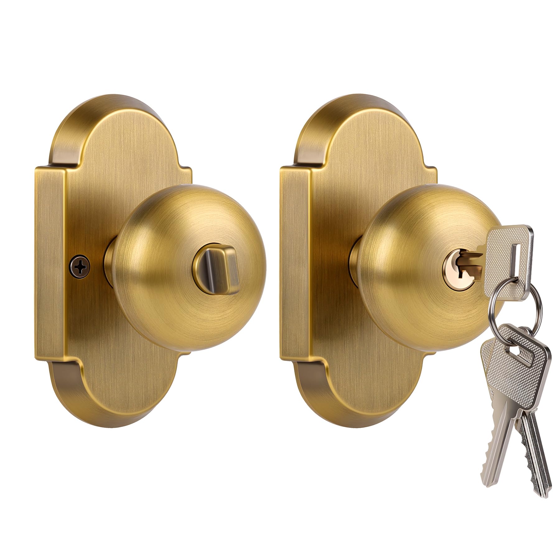 Antique Brass Entry Door Knob with Key Lock -2