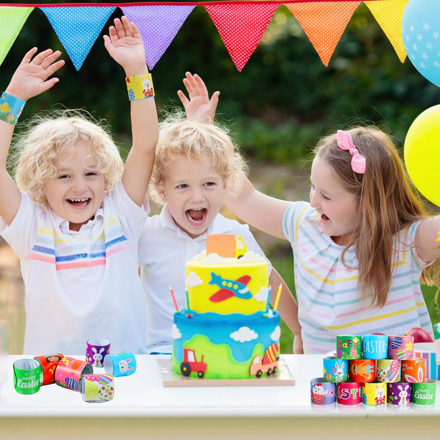 48 PCS Easter Slap Bracelets Toys for Kids Boys Girls Toddlers Easter Basket Stuffers Egg Fillers Gifts Party Favors