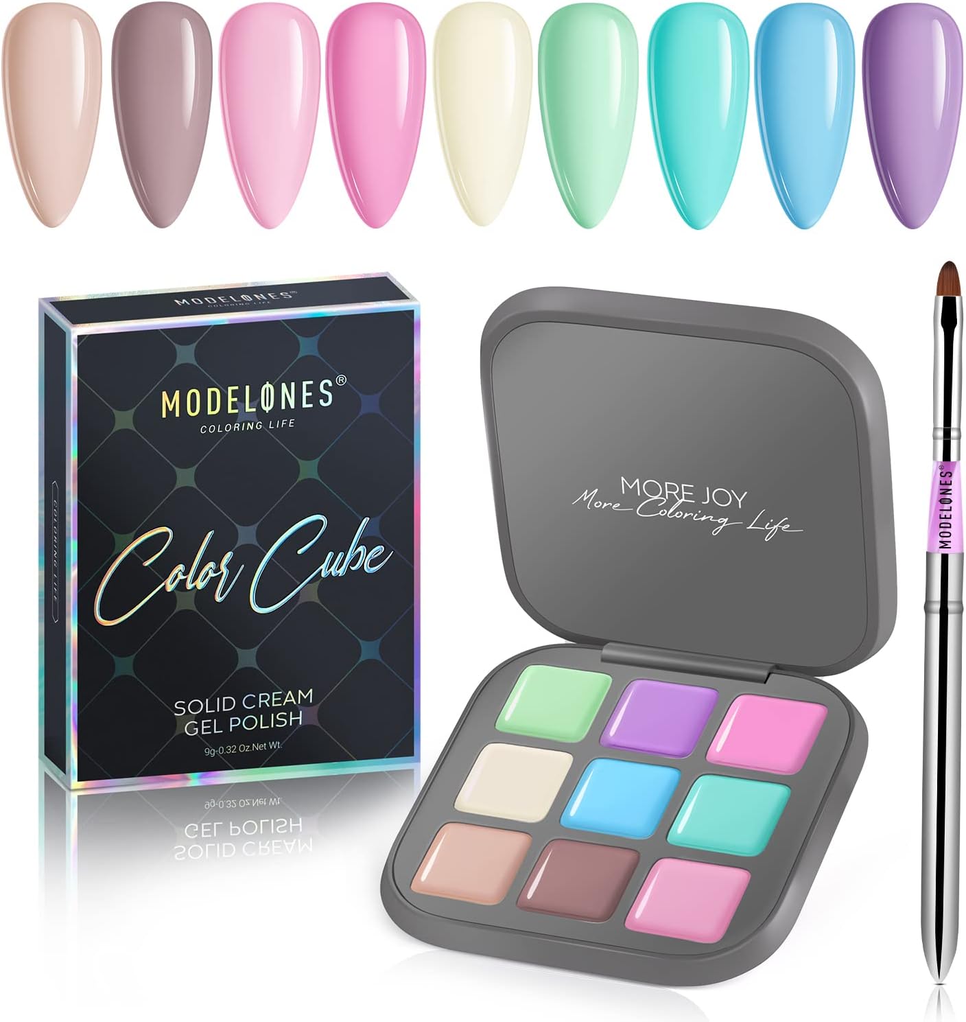 Modelones カラージェル ジェルネイル ソリッドジェル ネイルアート 高着色 使い易い 初心者に適用 固形ジェル ミニサイズ ポータブル 9色 1gセット ネイルブラシ付き22年新製品 ピンク 緑 青い春の色