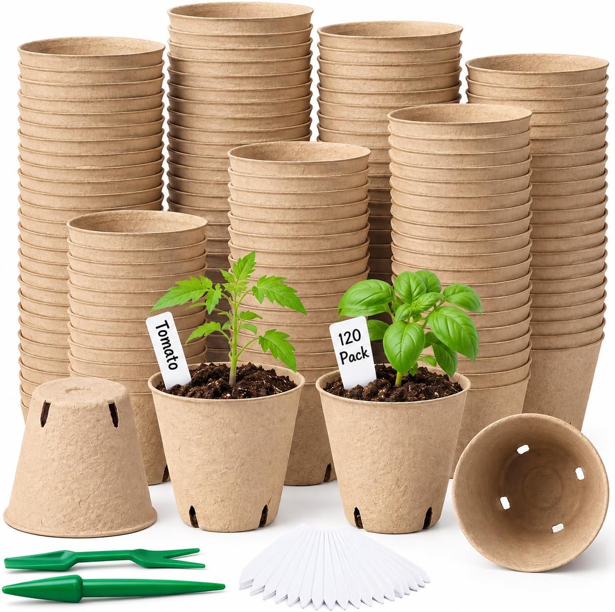 Baxrou 120 Pack 3.15 Inch Peat Pots Plant Starters for Seedling