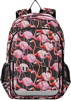 JHKKU Flamingos School Backpack for Boys Girls Portable Wide Shoulder Strap Elementary School Bag Lightweight Travel Daypack with Reflective Strip