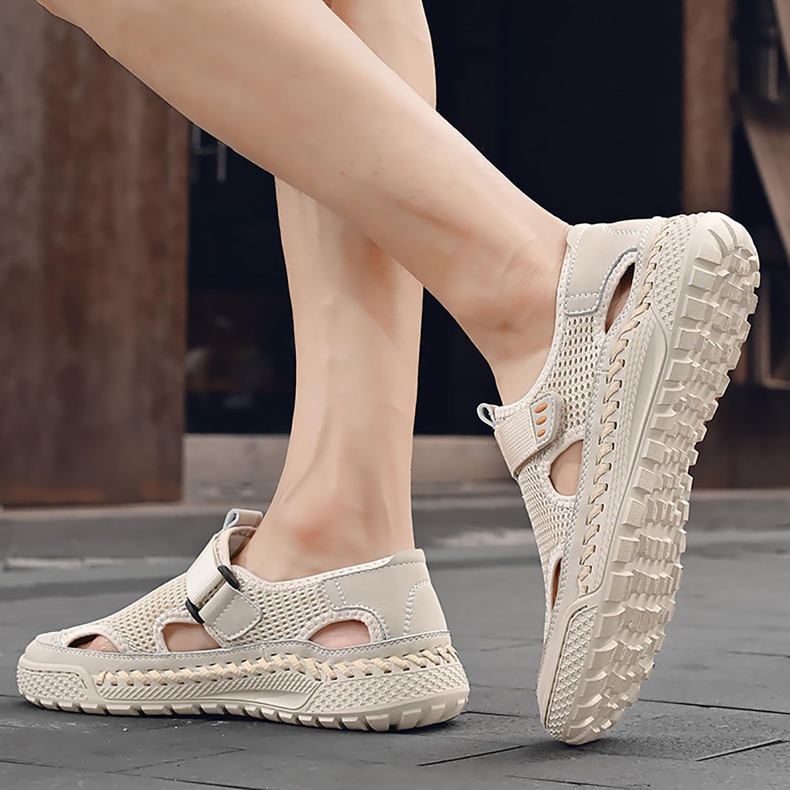 Herren-Schuhe mit hohlem Netzstoff, Klettverschluss, leicht, atmungsaktiv, geschlossene Zehen, athletisch, Sport, Outdoor, Strand, Freizeit, Wandern