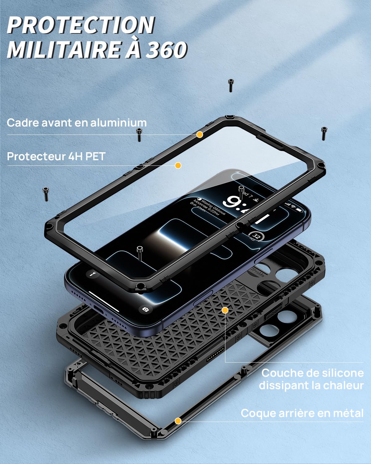seacosmo Coque pour iPhone 17 Pro Max, IP68 Étanche 360 Intégrale Protection Étui avec Protecteur d'Écran, Militaire Antichoc Double Renforcée Imperméable Robuste Armure Métal Coque 17 Pro Max - Noir
