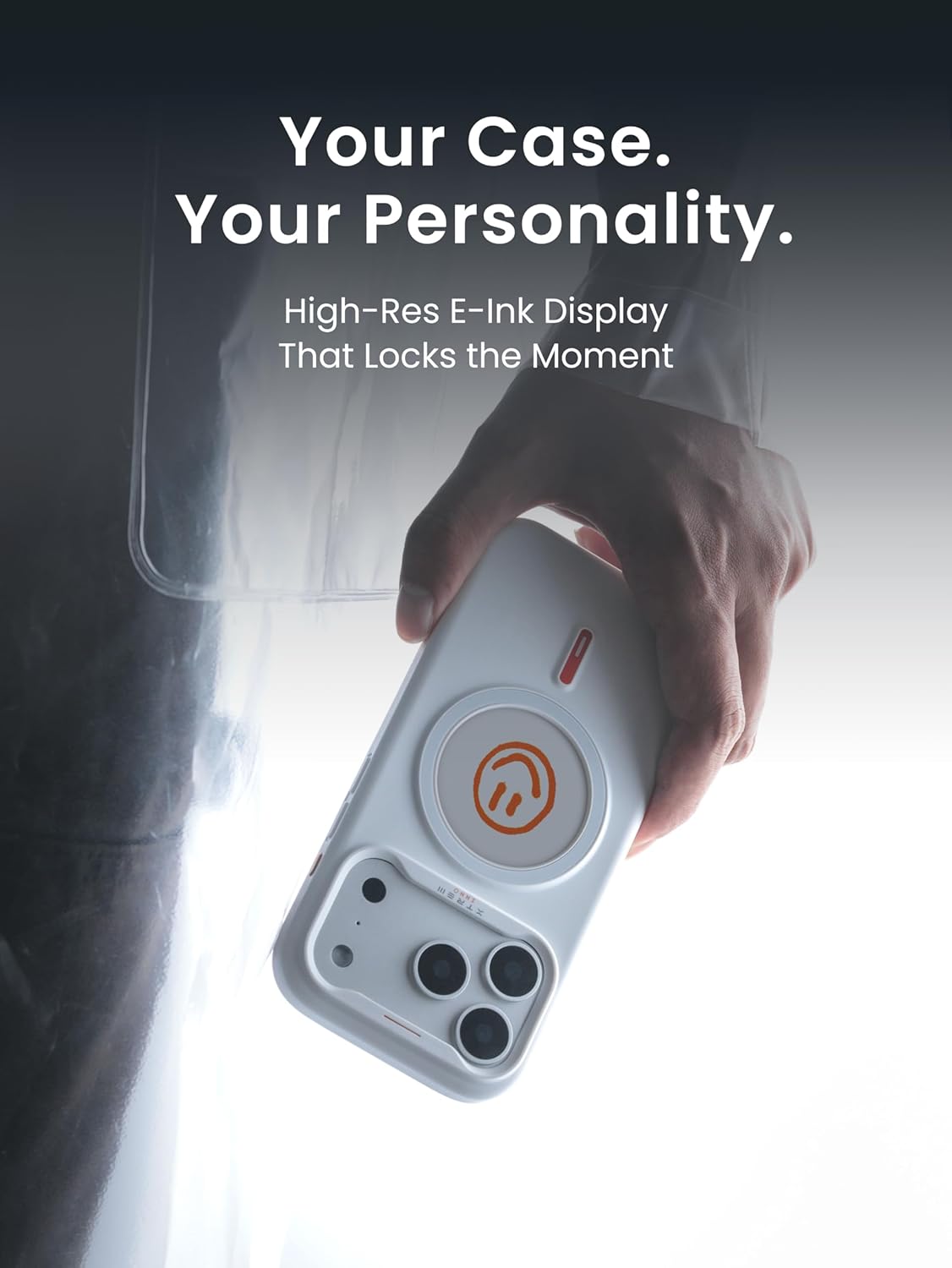 Oeli XTREM for iPhone Case, Magnetic NFC E-Ink Screen Case - Customizable Display Compatible with MagSafe, Wireless Charging Support, Unique Gift Ideal (White, iPhone 17 Pro Max)