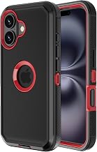 for iPhone 16 Case Heavy Duty Rugged Drop Protection Screenless Dual Layer Shockproof Bumper Dust Proof Matte Hybrid Cell Phone Cover Case for iPhone 16 6.1'' 2024 Men Women Teen - Black Red