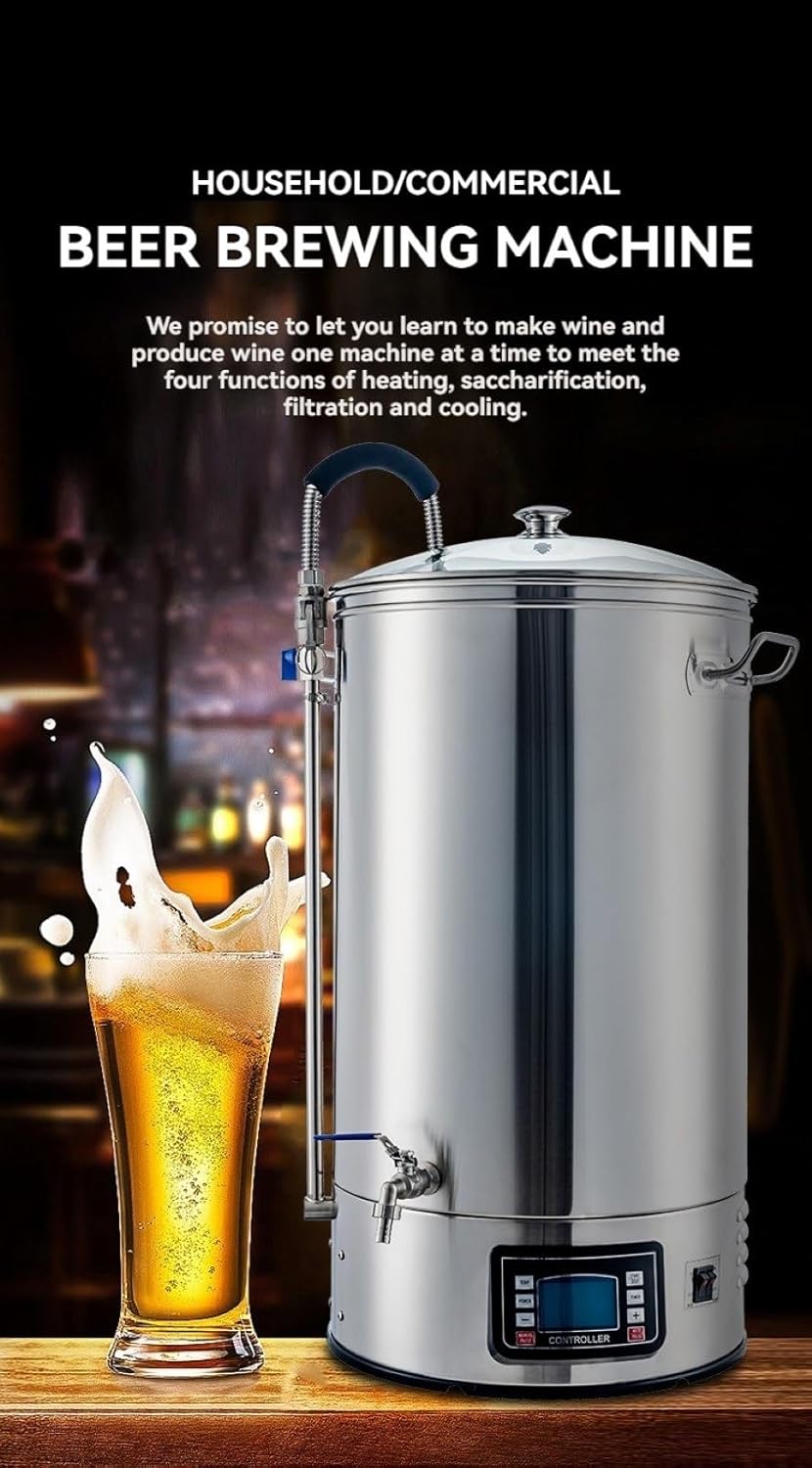 Electric Home Brewing System with Digital Display, Featuring Turbine Cooling and 7-Stage Temperature Control, Suitable for Home and Commercial Brewing(30L,110V)