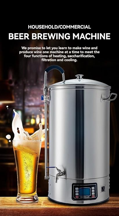 Apartment-Friendly Homebrew Kit - 40L Electric Brew Kettle with Turbo Cooling & 7-Stage Temp Control | 10.5 Gallon Capacity, Hop Addition Alerts, Crystal Clear Filter(30L,220V)