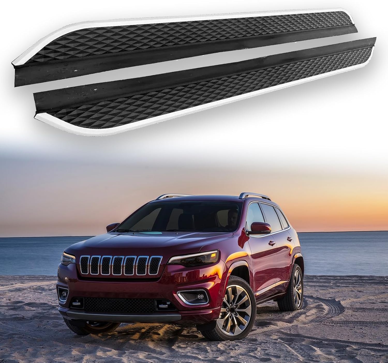 2Pcs Fits forJeep Cherokee 2014-2024 Running Boards Side Steps Pedals Silver Nerf Bar